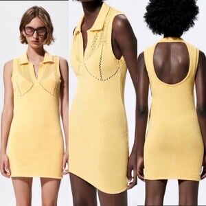 Zara Perforated Chenille Collared Mini Dress size M